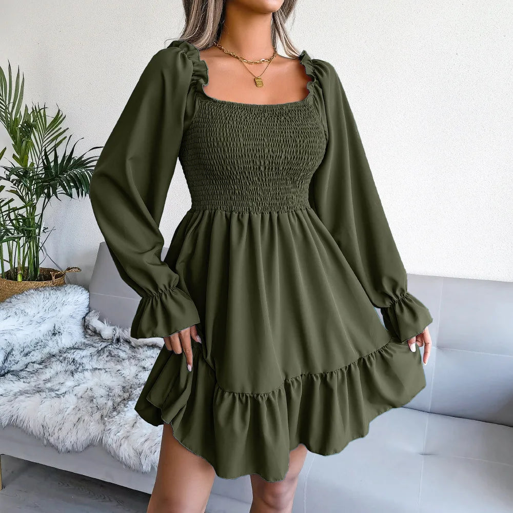 Women’s Square Neck Ruffle Mini Dress