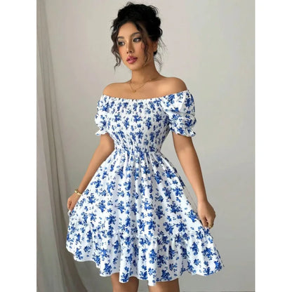 Women’s French Floral Puff Sleeve Mini Dress