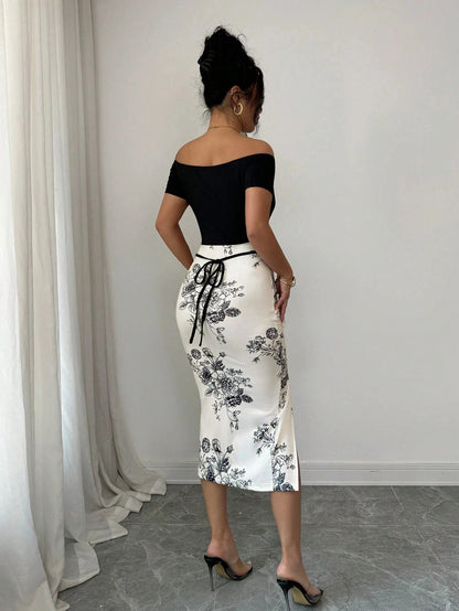 Women's Elegant One-Shoulder Floral Split Dress