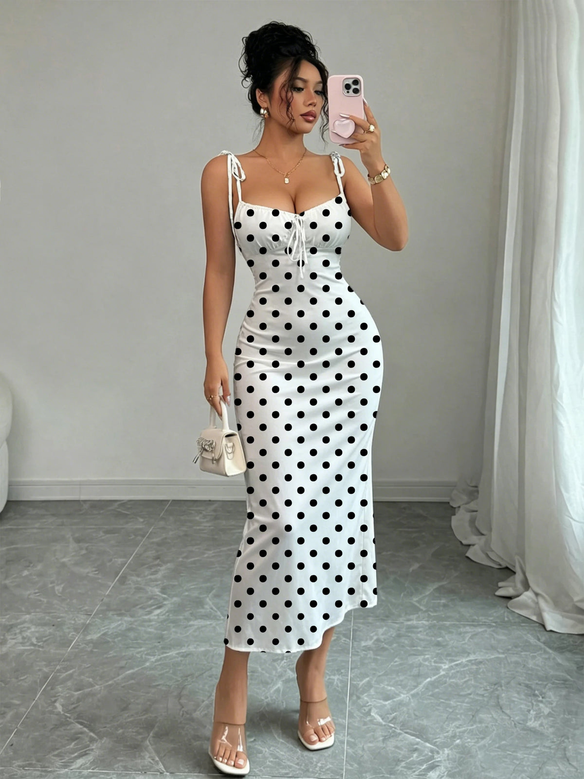 Black Polka Dot Fishtail Dress – Slim Fit & Waist Cinch