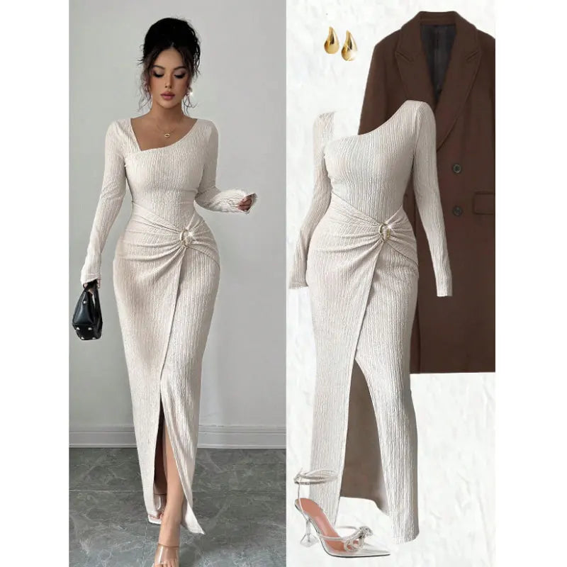 Textured Knit Midi Dress – Slim Fit & Elegant Style