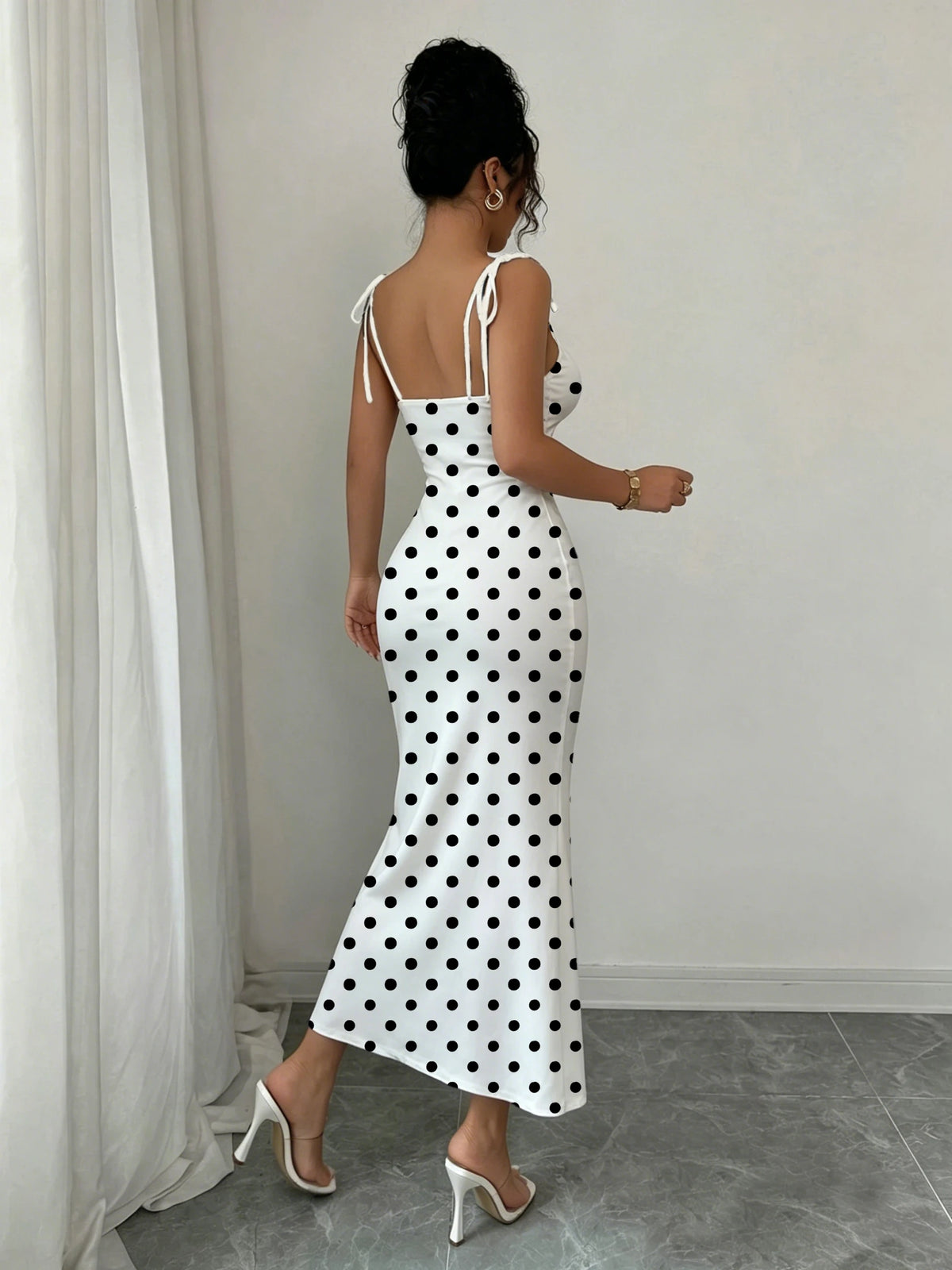 Black Polka Dot Fishtail Dress – Slim Fit & Waist Cinch