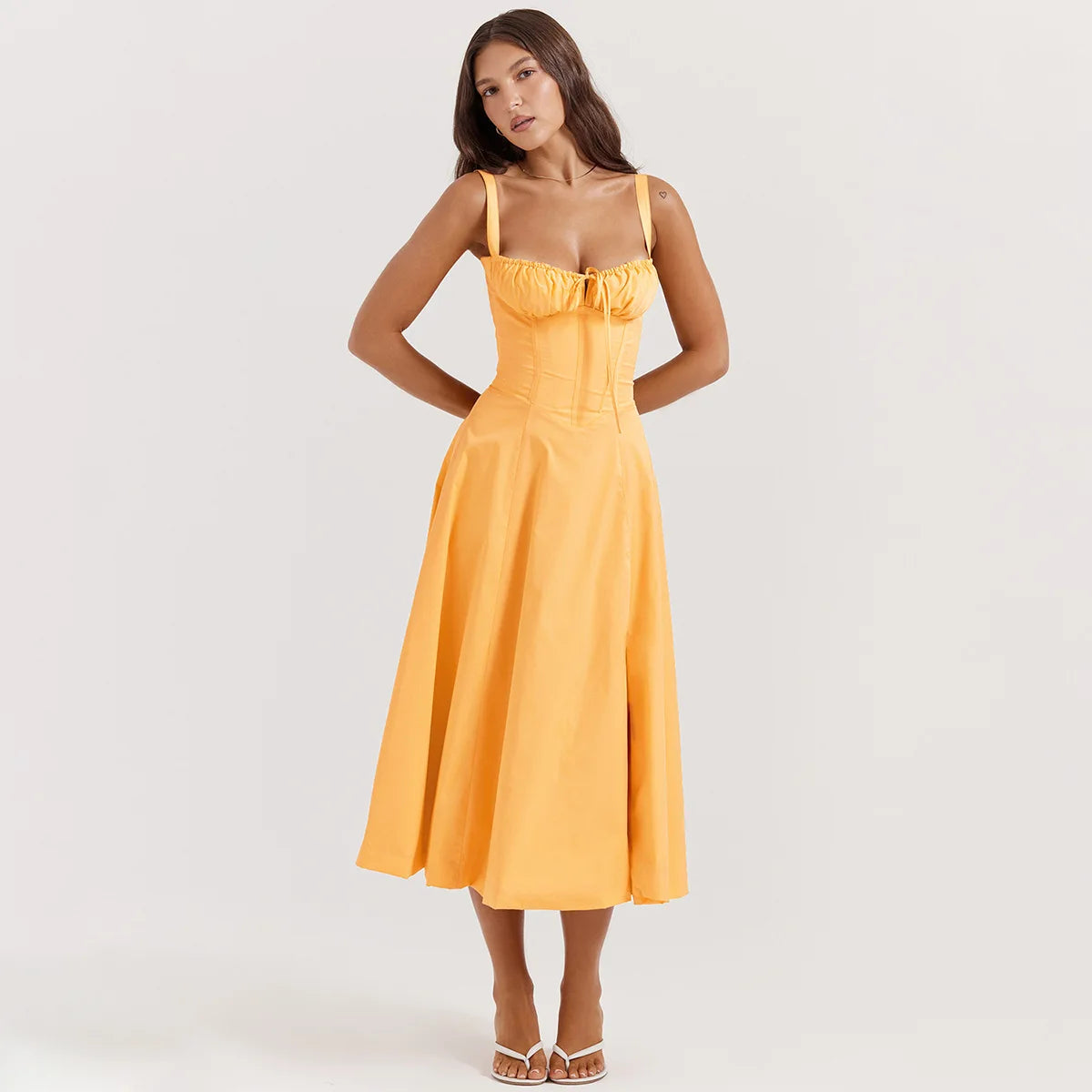 Sexy Floral Corset Midi Dress – High Waist Summer Sundress