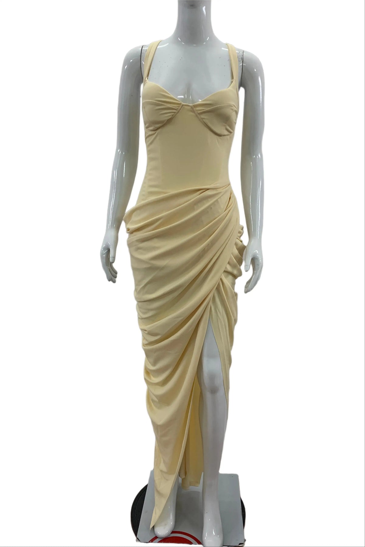 French Pleated Open-Back Slit Maxi Dress