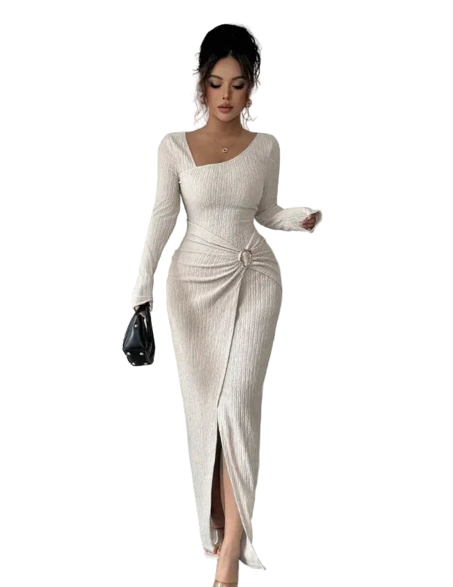 Textured Knit Midi Dress – Slim Fit & Elegant Style