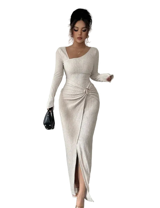 Textured Knit Midi Dress – Slim Fit & Elegant Style