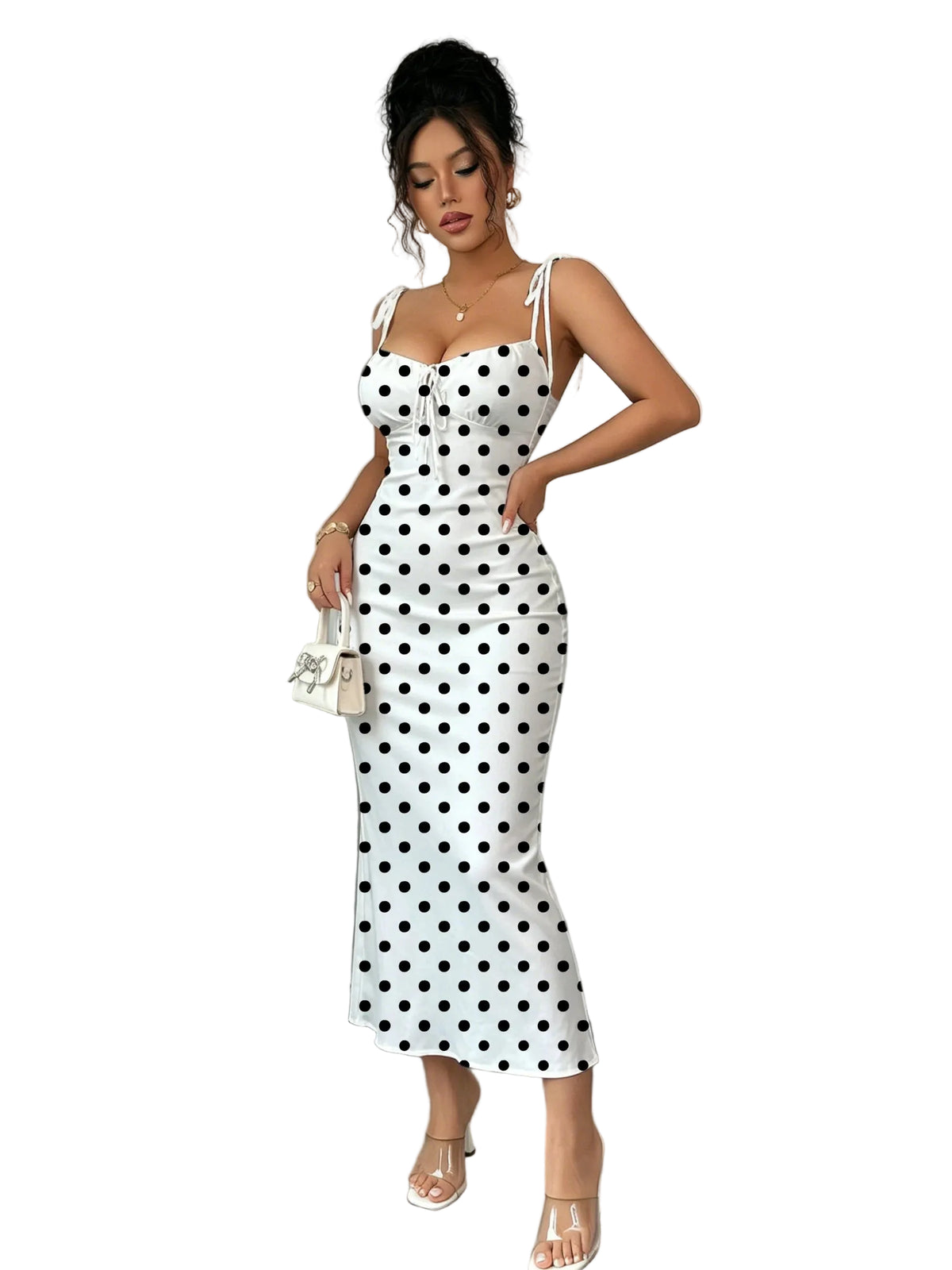 Black Polka Dot Fishtail Dress – Slim Fit & Waist Cinch