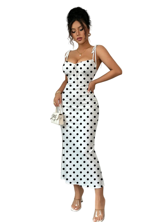 Black Polka Dot Fishtail Dress – Slim Fit & Waist Cinch