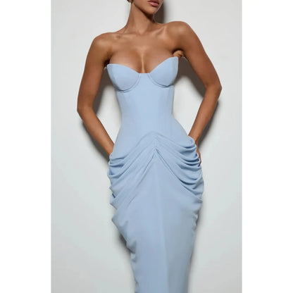 Strapless Sweetheart Ruched Mermaid Maxi Dress