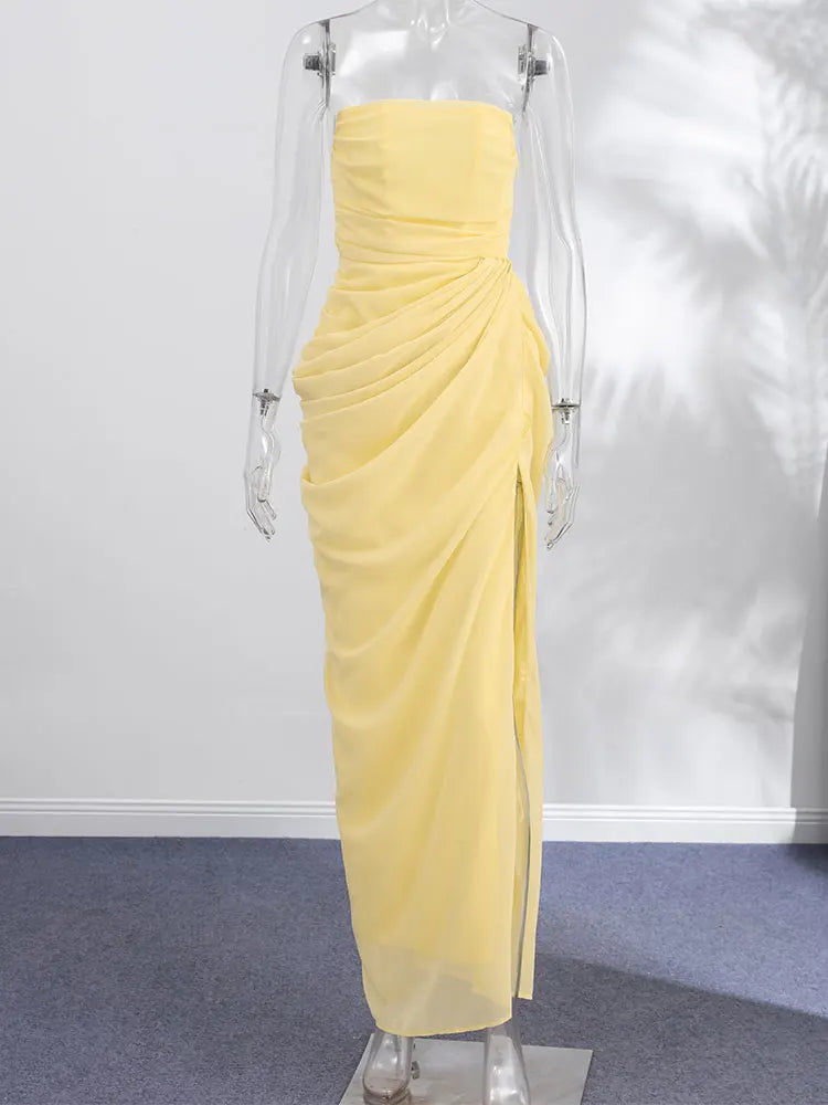 Strapless Pleated Mermaid Maxi Dress