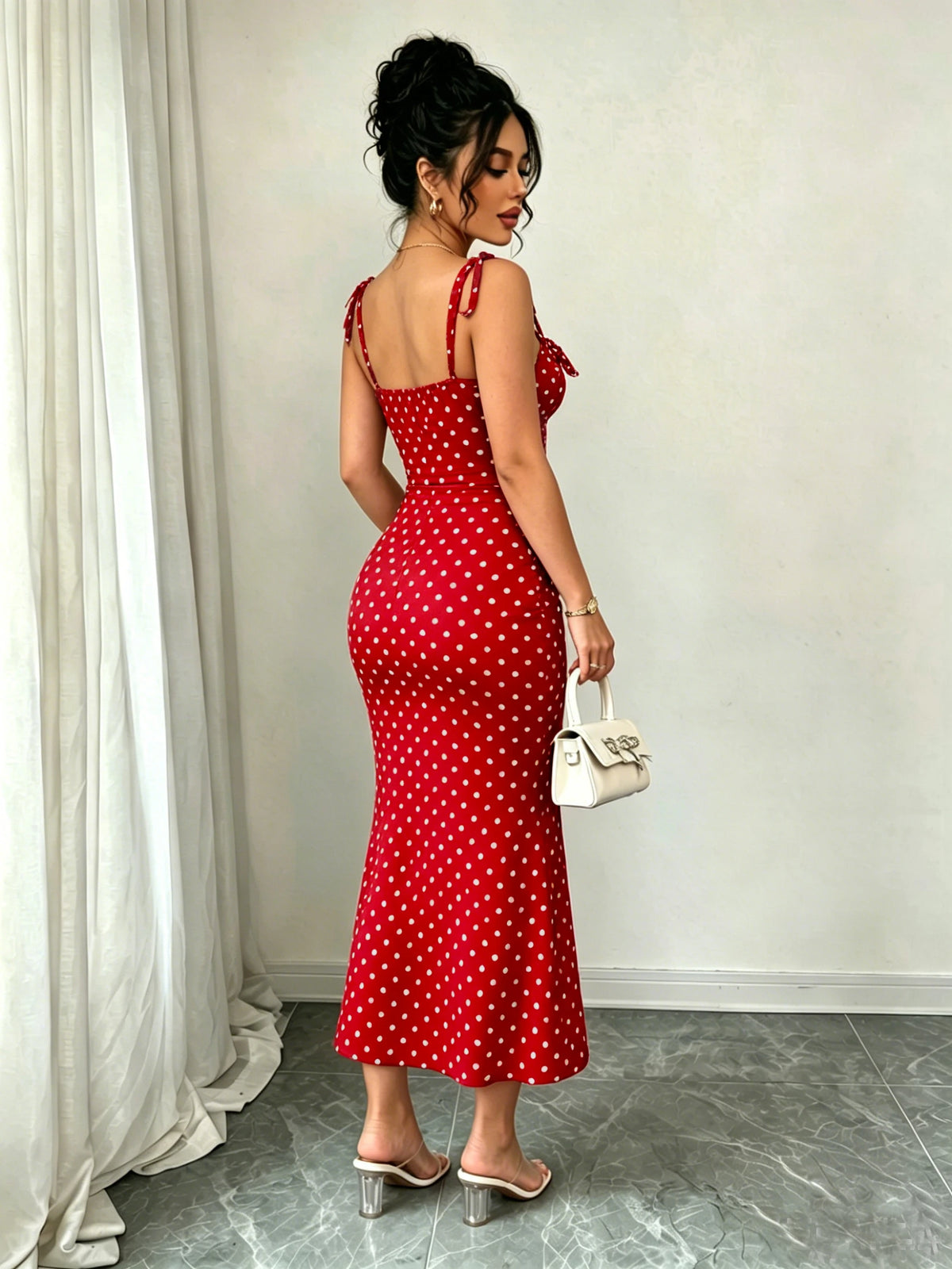 Red Polka Dot Fishtail Skirt – Slim Fit Vintage Style