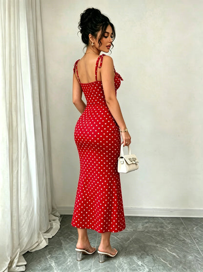 Red Polka Dot Fishtail Skirt – Slim Fit Vintage Style