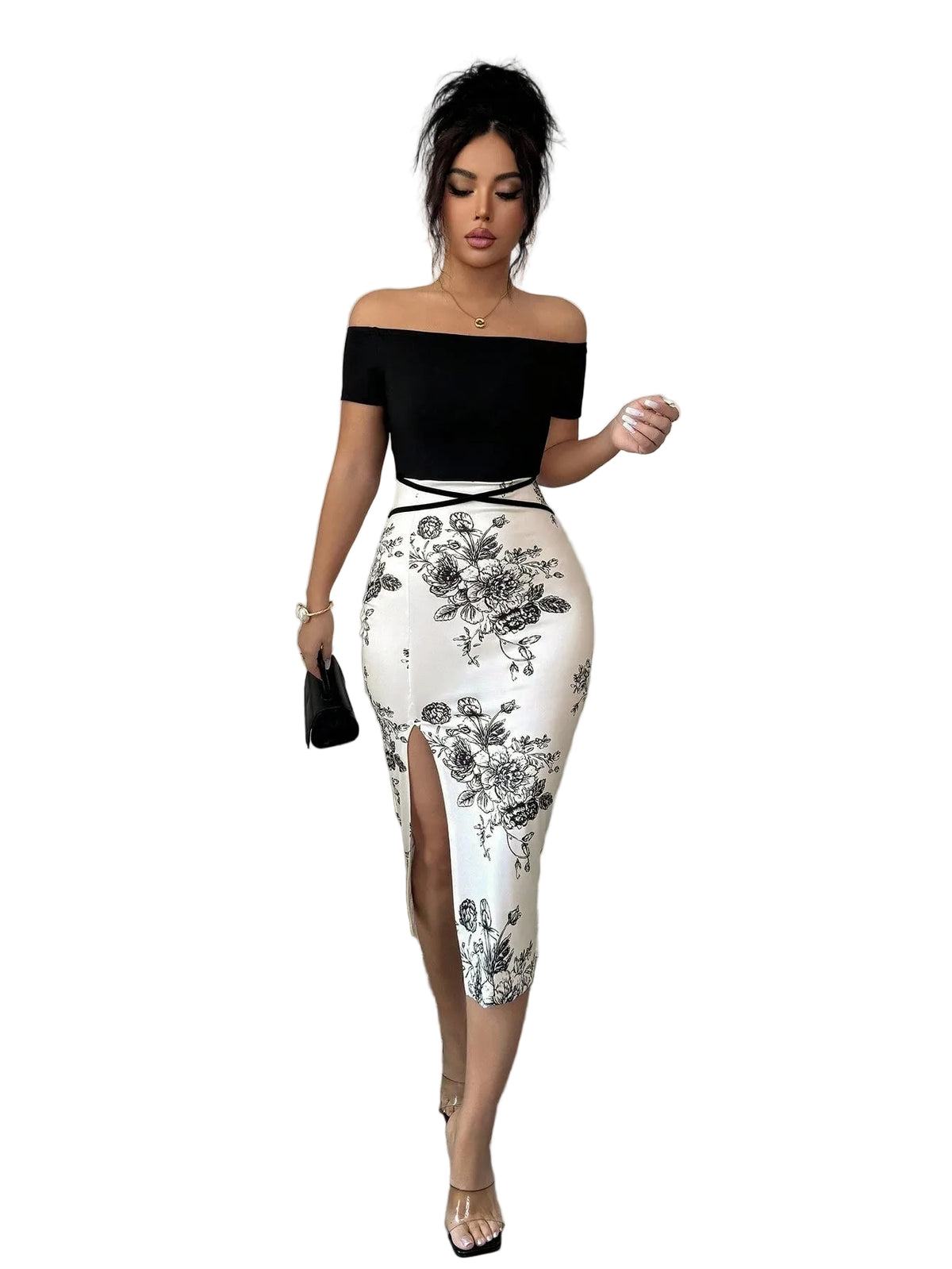 Women's Elegant One-Shoulder Floral Split Dress