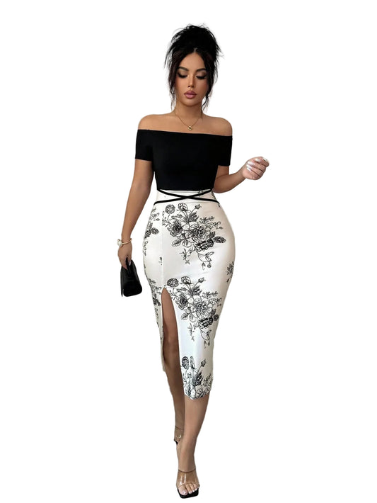 Women's Elegant One-Shoulder Floral Split Dress