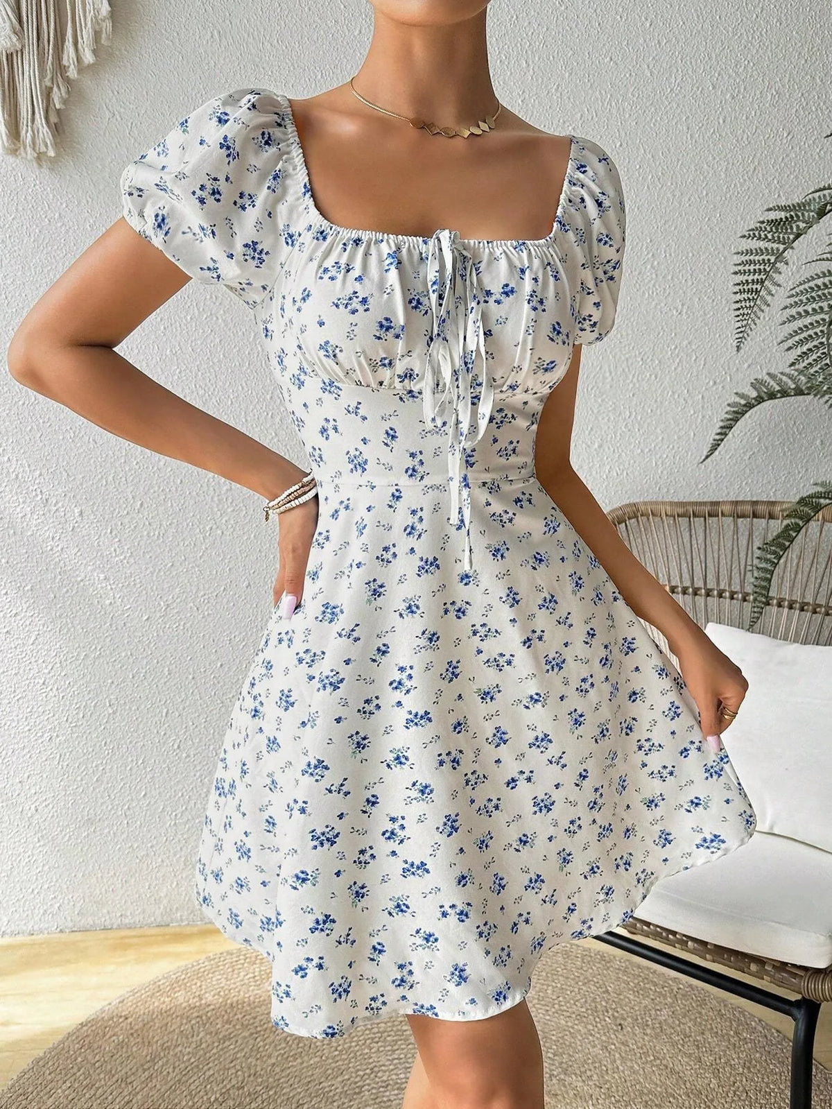 Women’s Floral Square Neck Beach Maxi Dress