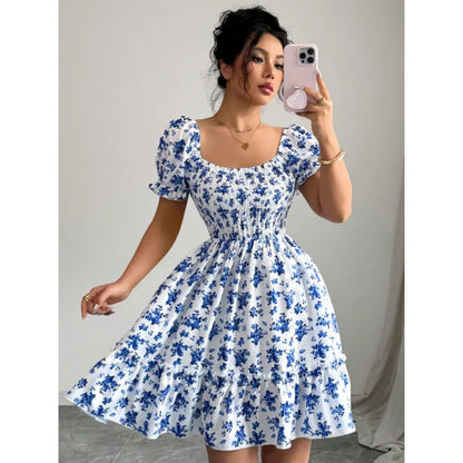 Women’s French Floral Puff Sleeve Mini Dress