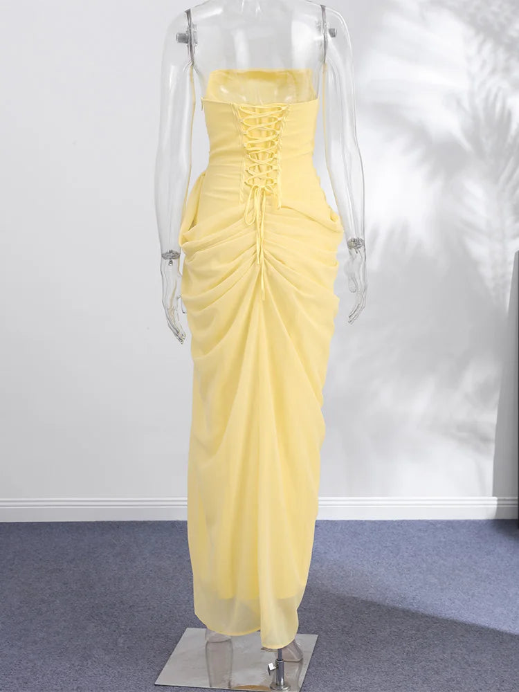 Strapless Pleated Mermaid Maxi Dress