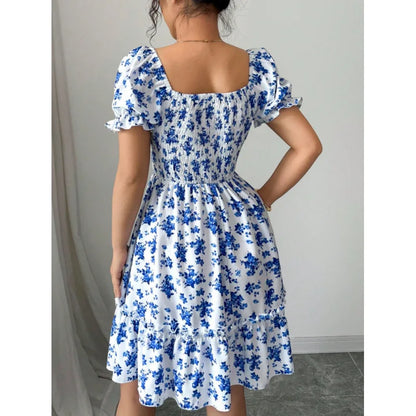 Women’s French Floral Puff Sleeve Mini Dress