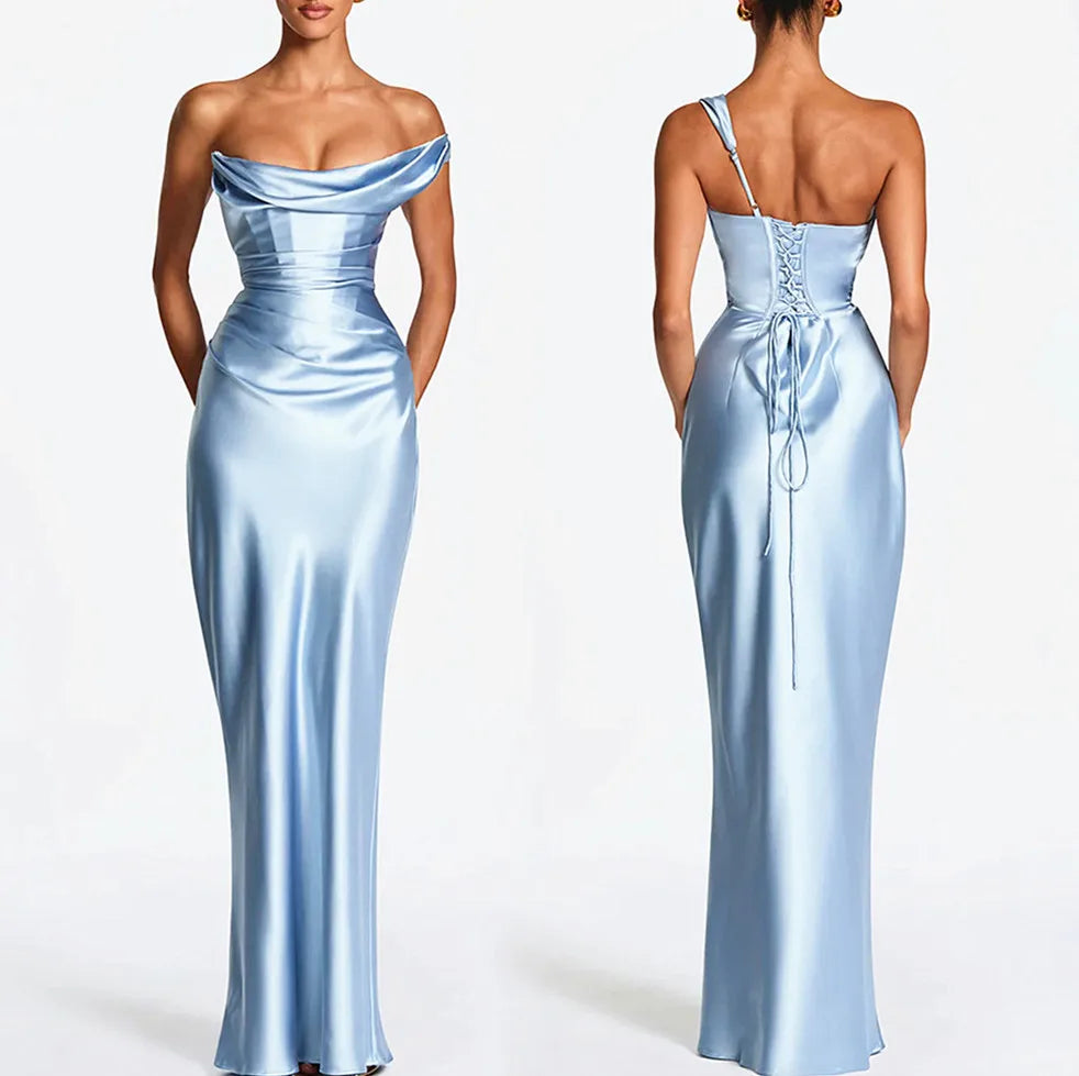 Elegant One-Shoulder Satin Mermaid Maxi Dress