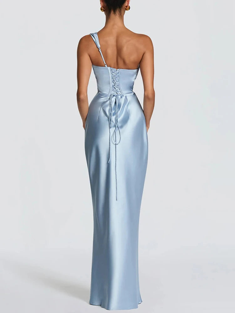 Elegant One-Shoulder Satin Mermaid Maxi Dress