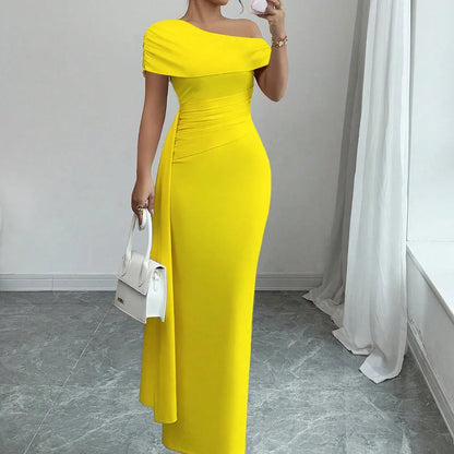 Women's Off-Shoulder Ruched Bodycon Maxi Dress