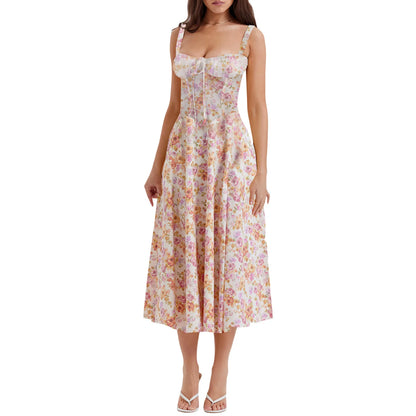 Elegant Square-Neck Halter Maxi Dress