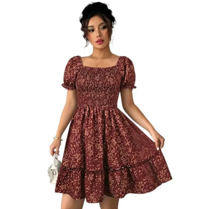 Women’s French Floral Puff Sleeve Mini Dress