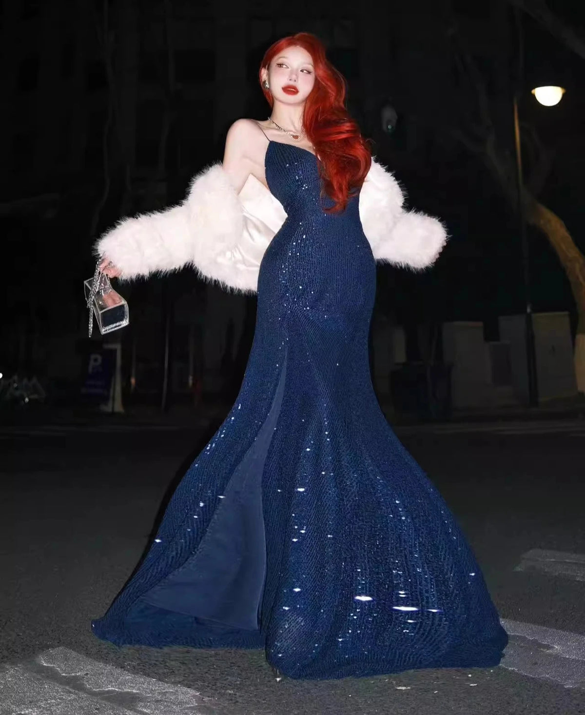 Blue Sequin Embroidered Bodycon Dress