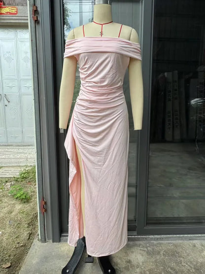 Women's One-Shoulder Slit Maxi Party Dress