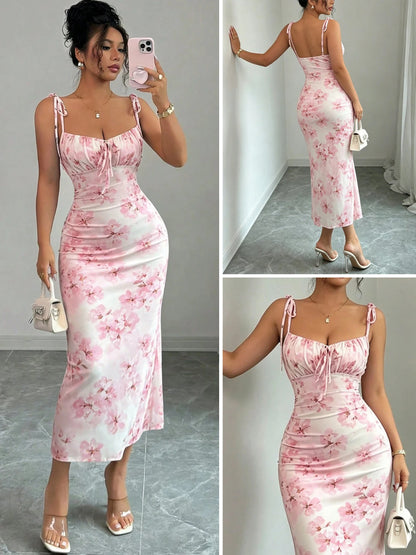 Elegant Ruched Waist Midi Dress