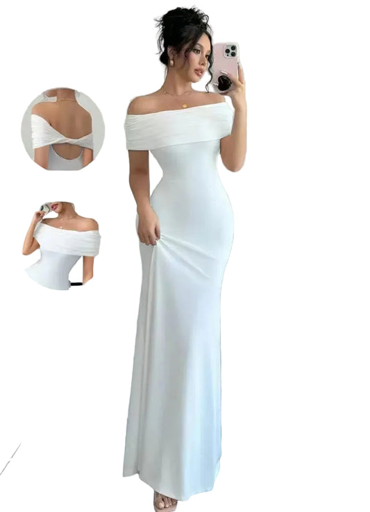 Off-Shoulder Bodycon Midi Party Dress – Elegant Cocktail Style