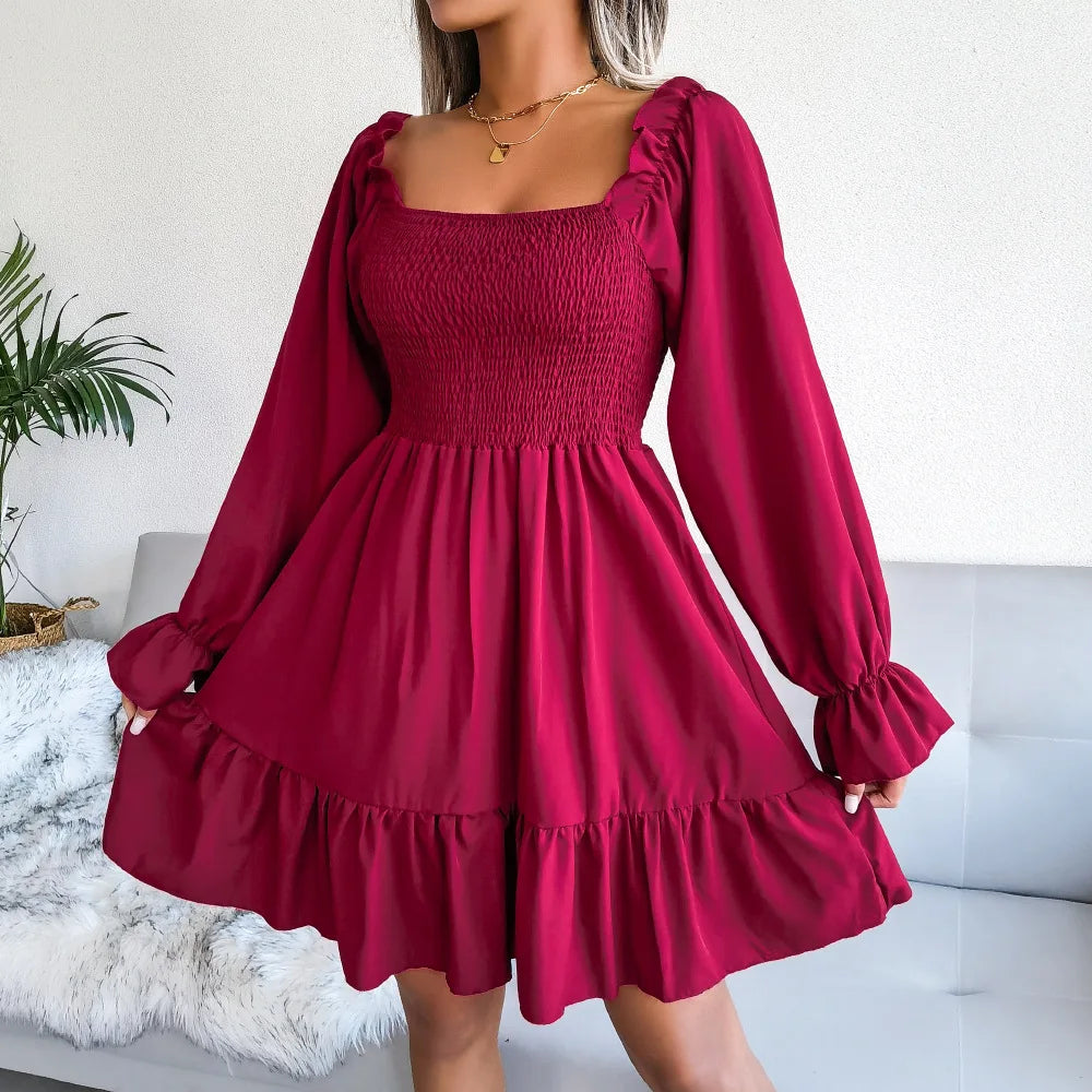 Women’s Square Neck Ruffle Mini Dress