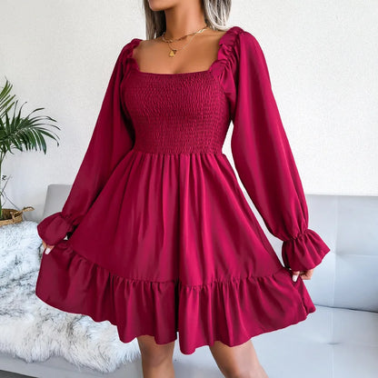 Women’s Square Neck Ruffle Mini Dress