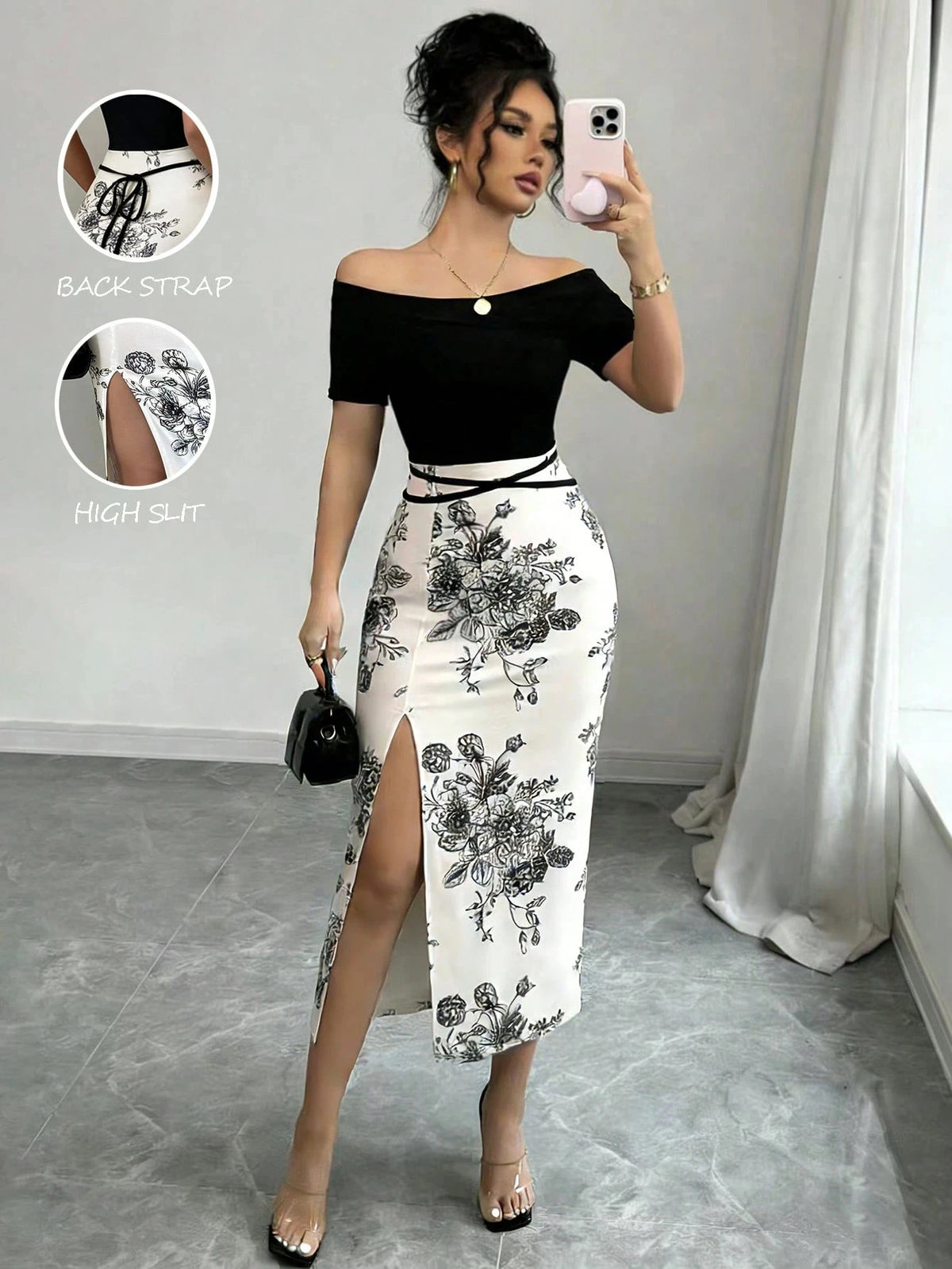 Women's Elegant One-Shoulder Floral Split Dress