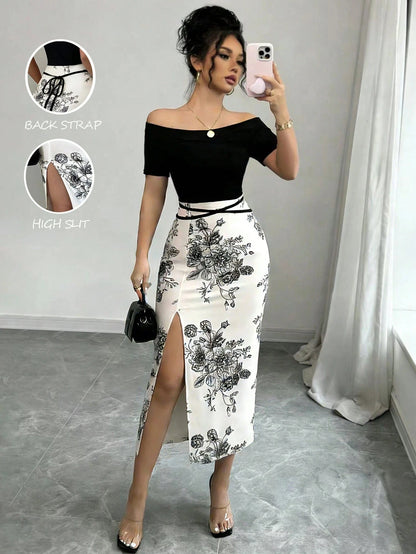 Women's Elegant One-Shoulder Floral Split Dress