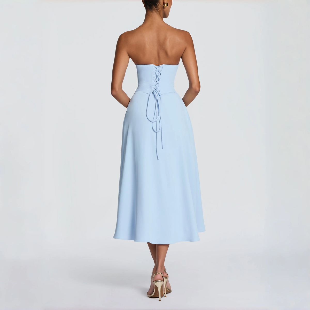 Draped Strapless Corset Midi Dress