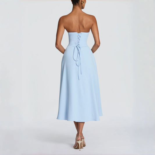 Draped Strapless Corset Midi Dress