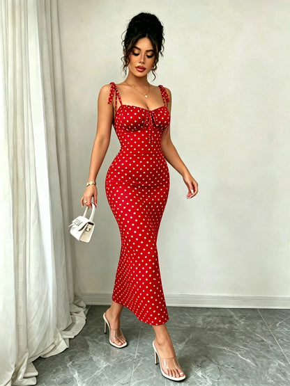 Red Polka Dot Fishtail Skirt – Slim Fit Vintage Style