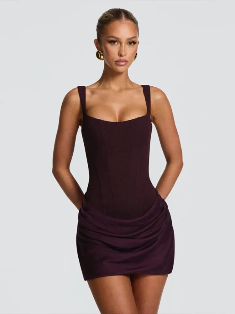 Women’s Corset Pleated Backless Bodycon Mini Dress