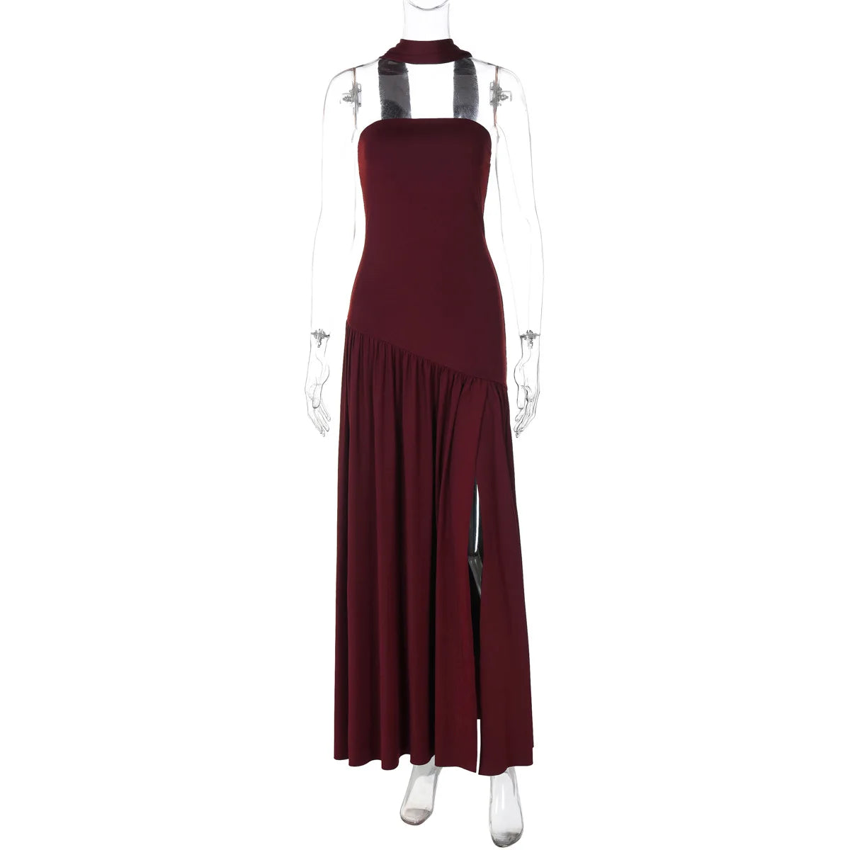 Elegant Strapless Backless Split Maxi Dress