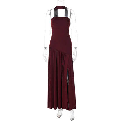 Elegant Strapless Backless Split Maxi Dress