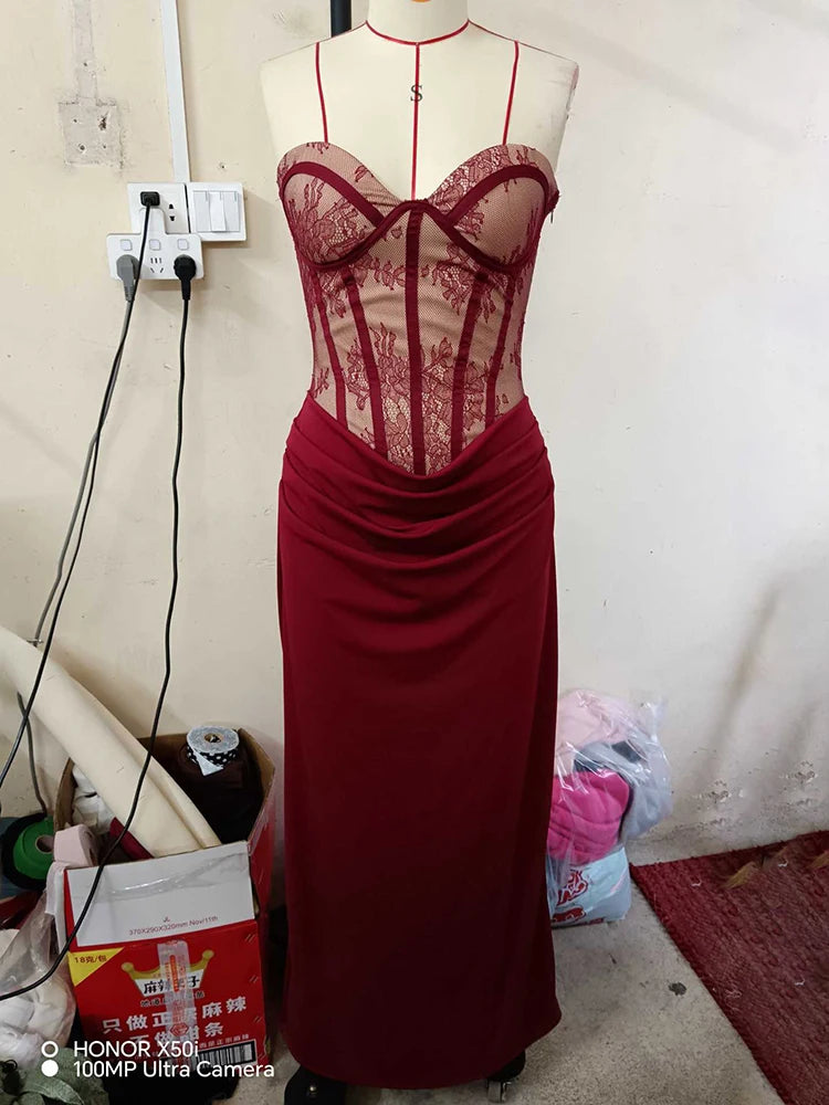 Women's Lace Strapless Maxi Dress