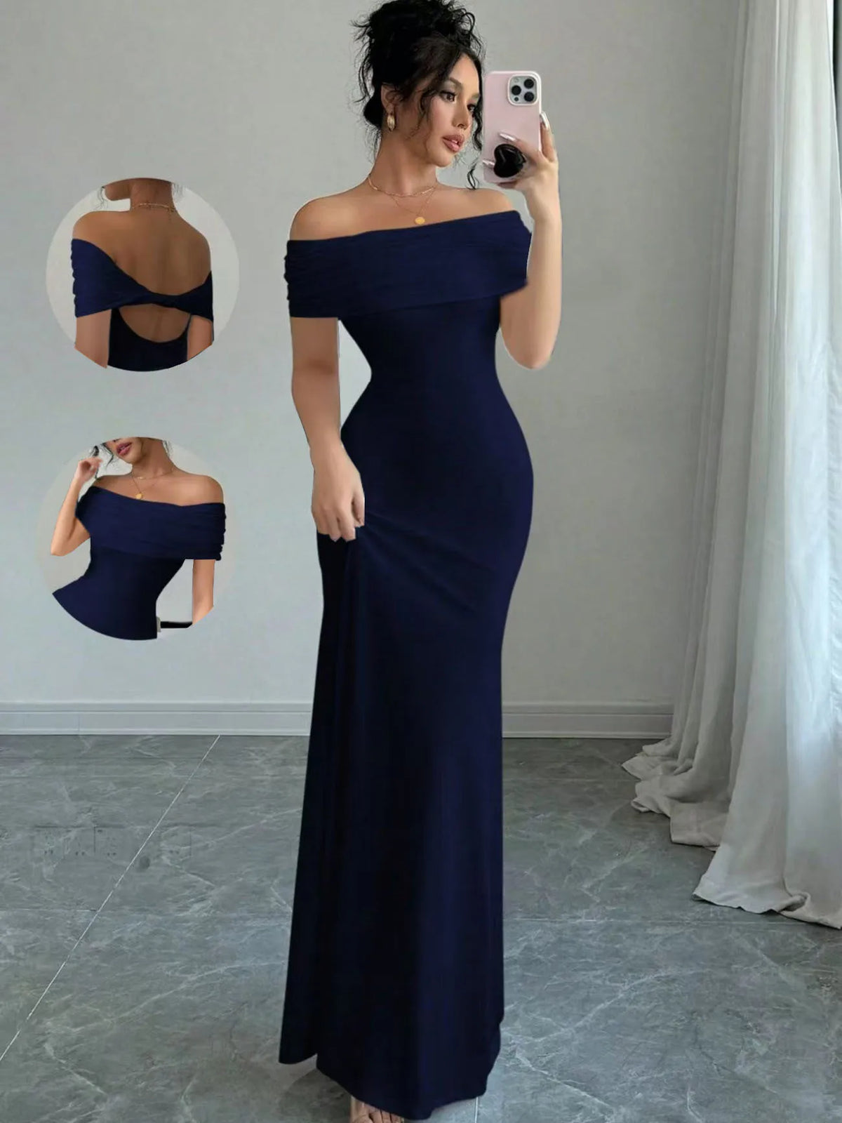 Off-Shoulder Bodycon Midi Party Dress – Elegant Cocktail Style