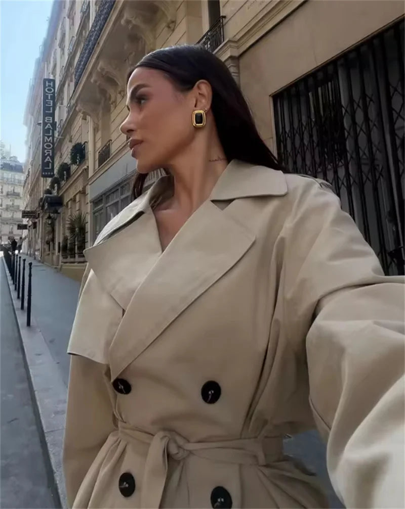 Jacket with Belt Decoration Parka Trench Coat