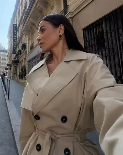 Jacket with Belt Decoration Parka Trench Coat