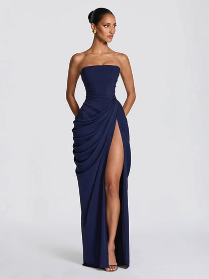 Strapless Pleated Mermaid Maxi Dress