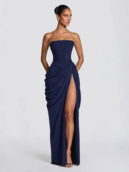 Strapless Pleated Mermaid Maxi Dress