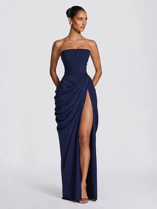 Strapless Pleated Mermaid Maxi Dress