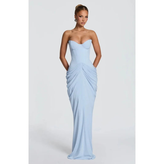 Strapless Sweetheart Ruched Mermaid Maxi Dress