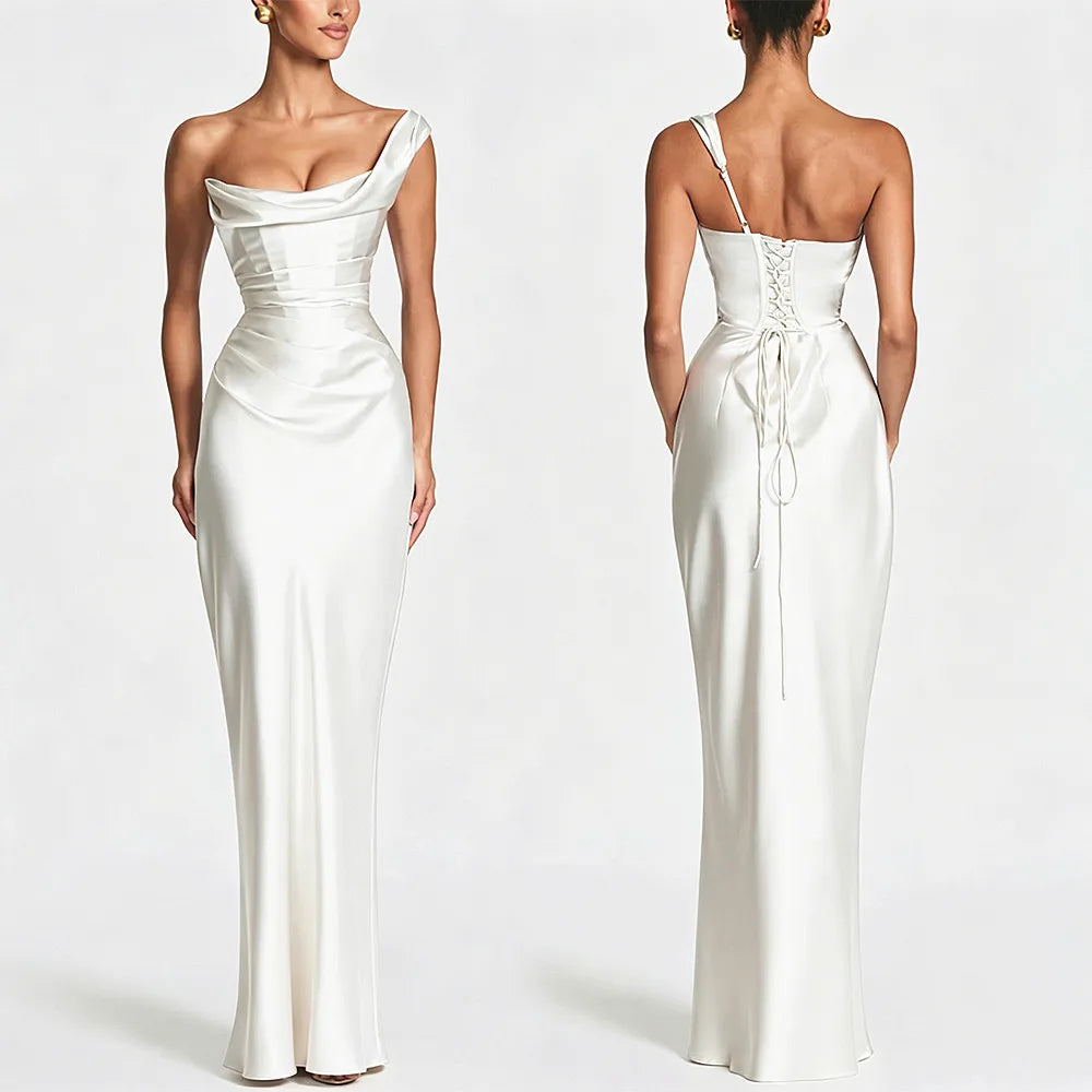 Elegant One-Shoulder Satin Mermaid Maxi Dress